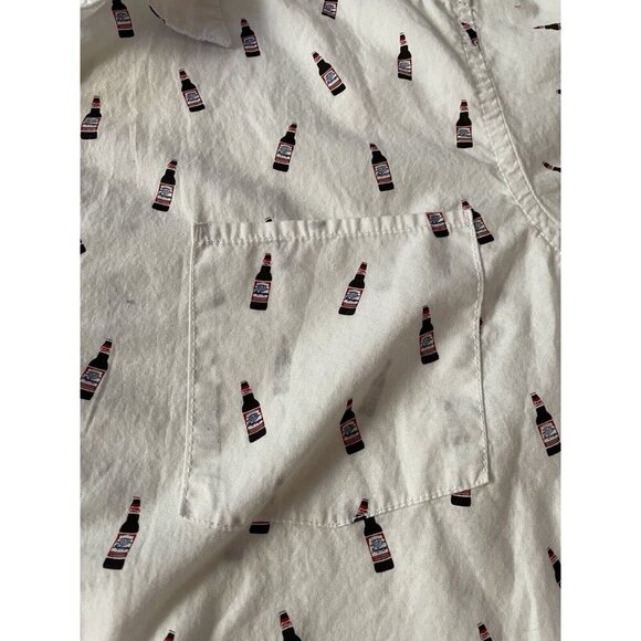 Budweiser Mens XL Button-Up Shirt Beer Bottle Print Short Sleeve Cotton - Picture 4 of 6